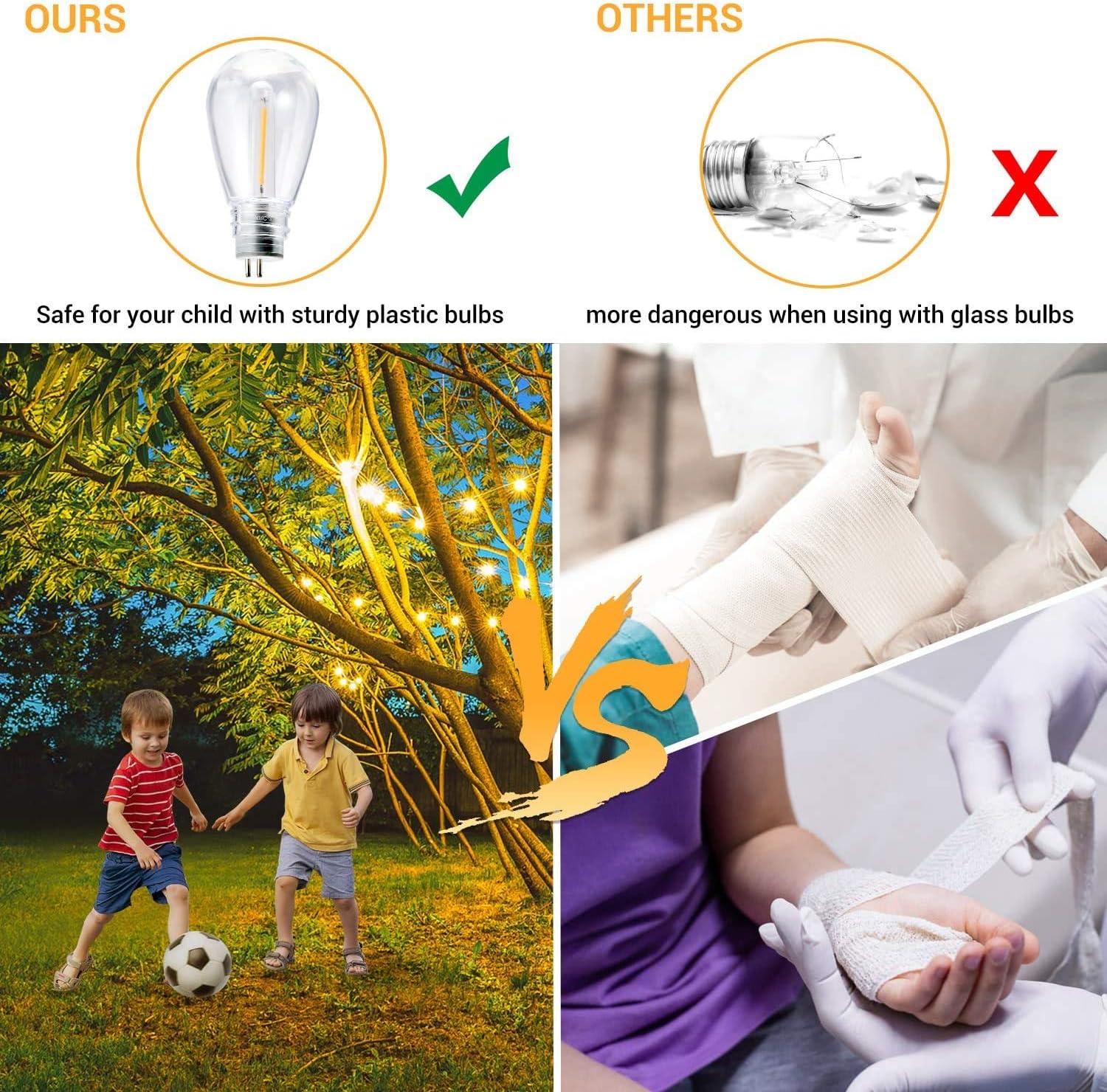 OxyLED LED Outdoor String Lights with 40 Dimmable Vintage Plastic Bulbs, 128 Ft Hanging Bulb String Lights Waterproof, Garden String Lights for Bedroom Patio Yard Wedding Party Christmas, Warm White - - 