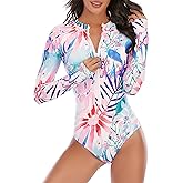 Zando UPF 50+ Surfing Long Sleeve Swimsuits for Women - One Piece Rash Guard Swimsuit Women, Beach Full Coverage Bathing Suit