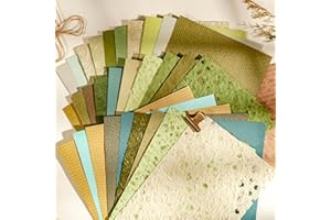 MIYOULUNA 30Pcs Green Scrapbook Paper and Supplies, Handmade Vintage Paper for Scrapbooking, Junk Journal, A4 & A5 Textured Paper Set, Journaling Supplies
