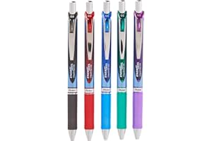 Pentel EnerGel RTX Retractable Liquid Gel Pen, (0.5mm), Fine Line, Metal Tip, Assorted Ink Colors, Pack of 5 (BLN75BP5M)