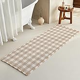 TYUU Waffle Runner Rug Bathroom, Long Boho Bathroom Rugs Non Slip Washable Absorbent Checkered Bathroom Mat Quick Dry Farmhouse Bath Mat, 72"x24" Khaki and White