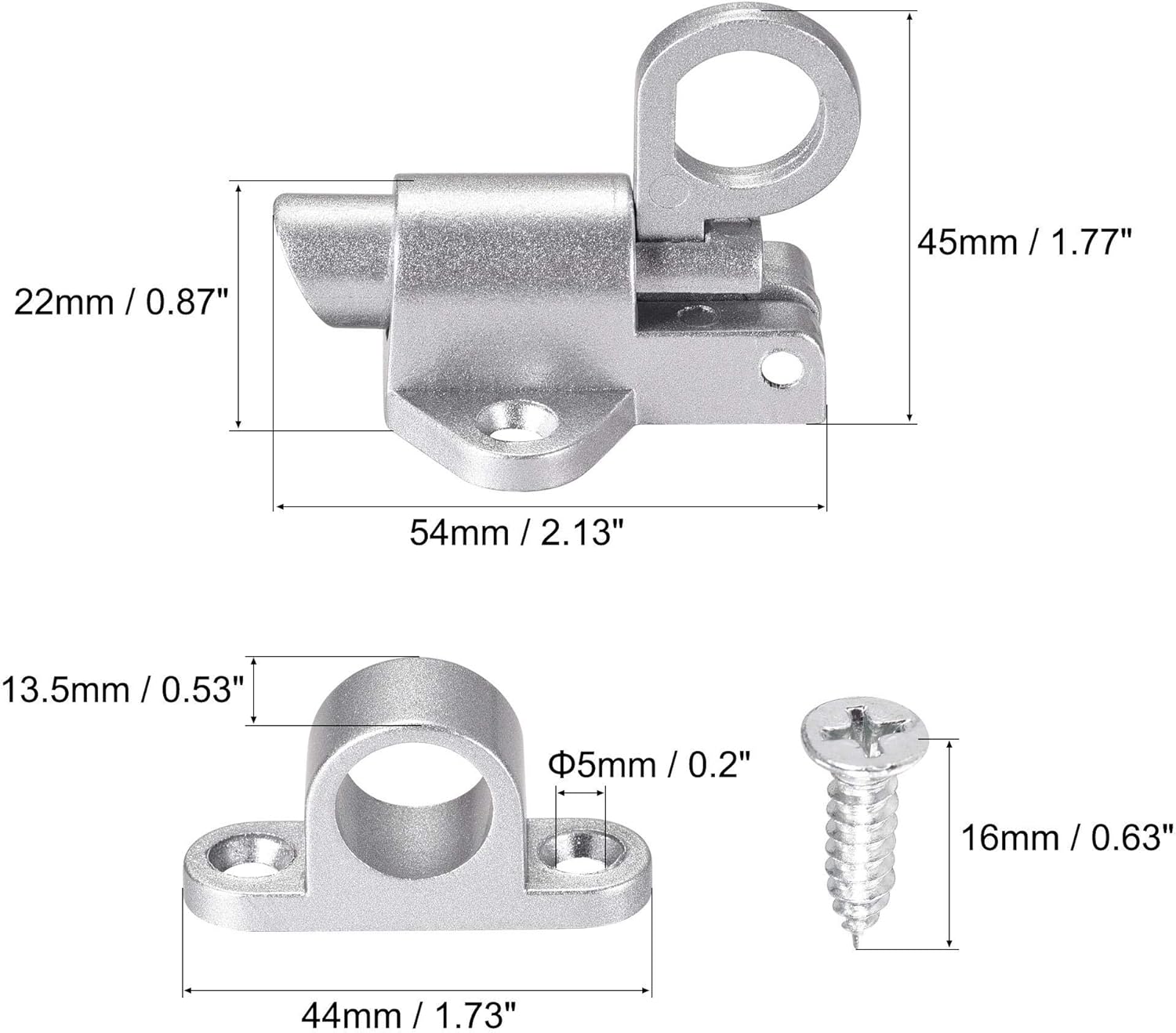 sourcing map Door Spring Bolt Aluminum Alloy Security Automatic Window Gate Latch Bounce Lock Silver Tone - Image 3