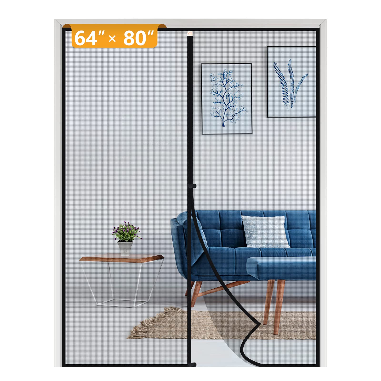 Photo 1 of Yotache Magnetic Screen Door Fits Door Size 64 x 80, Screen Size 66" x 81" Strengthened Fiberglass Net Curtain for Patio Sliding French Doors Black