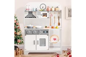 YOJOKER Play Wooden Kitchen Sets for Kids, Toddler Kitchen Playset, Chef Pretend Kitchen with Plenty of Play Features, Toy Kitchen with Toy Food & Cookware Accessories, Gift for Boys Girls Ages 3+