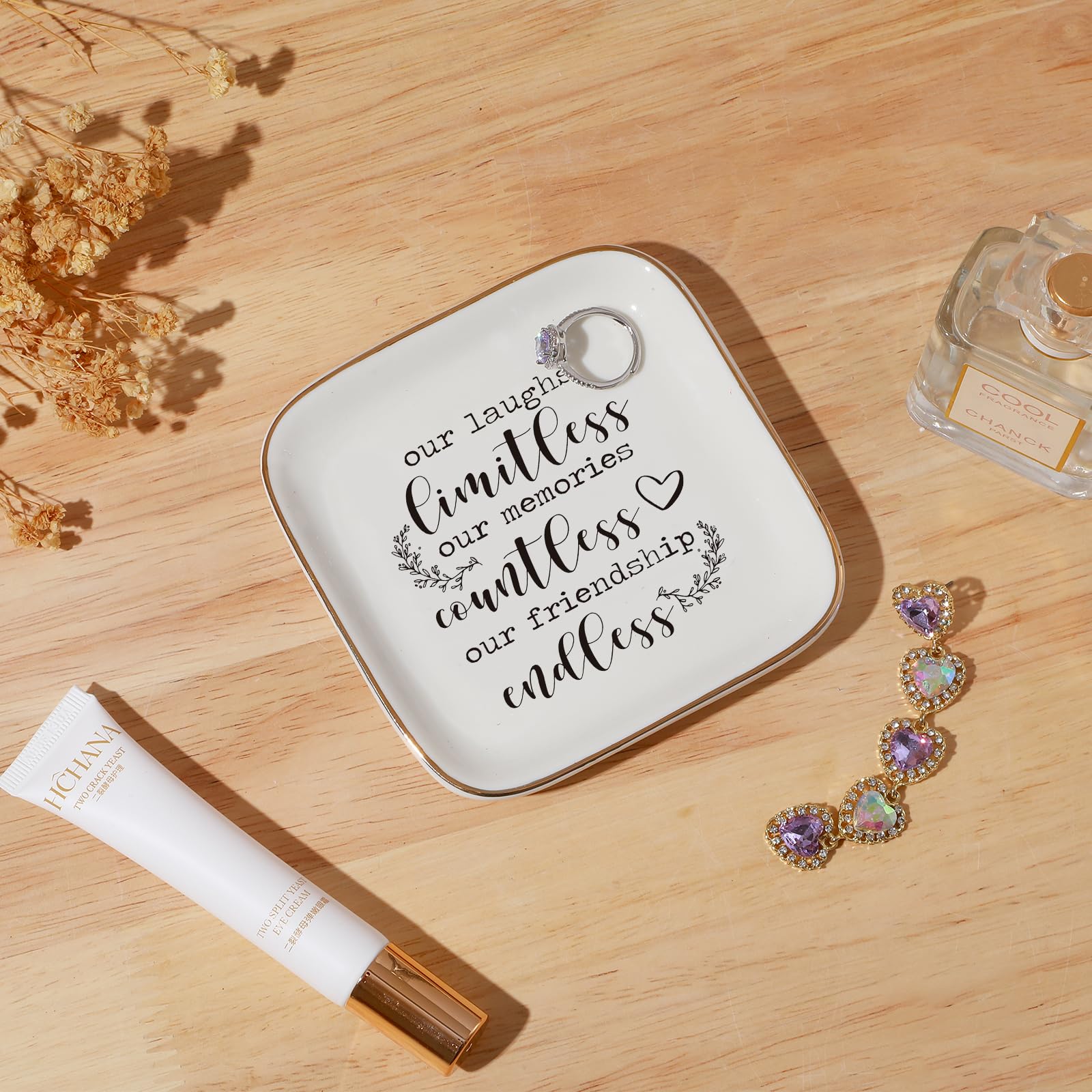 PUDDING CABIN Friendship Gifts for Women Friends Ring Dish Our Laughs Limitless, Memories Countless, Friendship Endless! -Gifts for Friends Female Birthday Gifts for Women Bridal Shower
