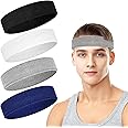 Sweatbands Sports Headband for Men & Women - 4 Pack Moisture Wicking Athletic Cotton Terry Cloth Sweatband for Tennis, Basket