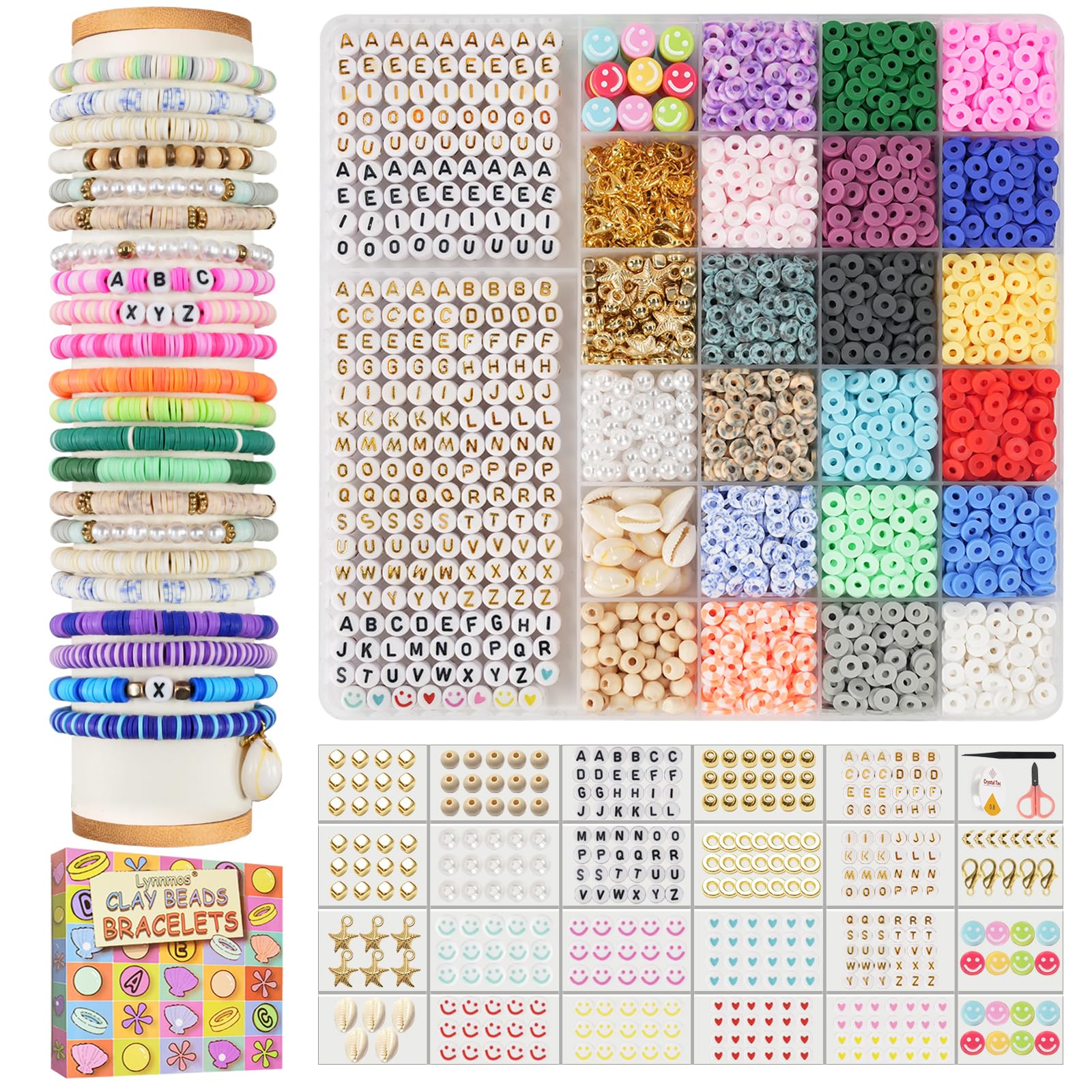 Lynnmos 6000 pcs Clay Beads Bracelet Making Kit, Friendship Bracelet Kit for Jewellery Making, 6mm Heishi Beads Set for Bracelet Necklace Earring Crafts Gift for Teen Girls