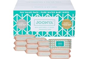 JOONYA Unscented Baby Wipes — Plant-Based, Fragrance-Free Bulk Diaper Wipes | Hypoallergenic, Non-Toxic & Biodegradable Wet Wipes for Sensitive Newborn Skin | 12 Packs of 80 Wipes (960 Total)