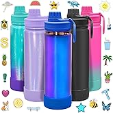 CHILLOUT LIFE 22 oz Kids Insulated Water Bottle for School with Leakproof Spout Lid and Cute Waterproof Stickers, Personalized Stainless Steel Thermos Flask Metal Water Bottle, Magic Blue
