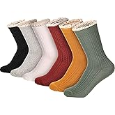 Syhood 6 Pairs Women Ruffle Socks Frilly Lace Trim Cotton Cute Vintage Dress Crew Ankle Boot Socks