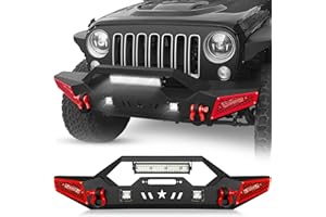 EYOUHZ for Wrangler JK JL & Gladiator JT Front Bumper Compatible with 2007-2026 Jeep Wrangler JK JL JKU JLU Unlimited & Gladiator JT 2/4 Doors with 5 x LED Light, Winch Plate, Paintable Armor, D-rings