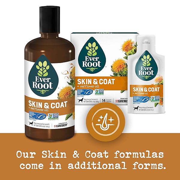 EVERROOT DOG SKIN CARE DOG SUPPLEMENT BY PURINA, SKIN & COAT LIQUID PACK WITH SAFFLOWER OIL – 14 CT. BOX