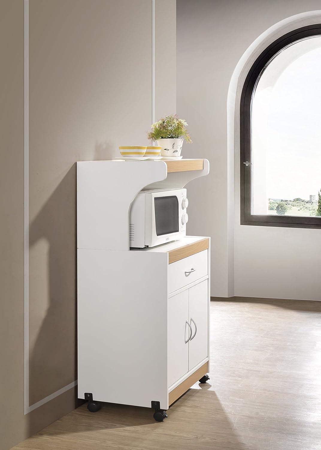 Hodedah Microwave Kitchen Cart, White - Kitchen Islands & Carts