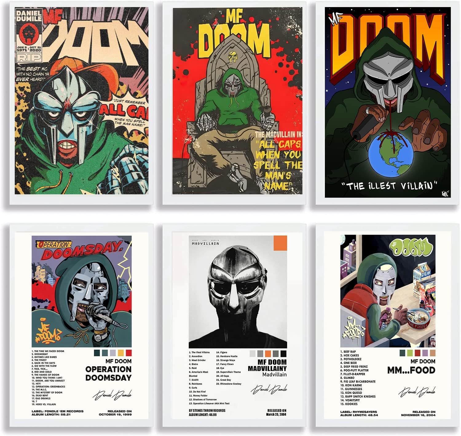 Wall Décor - JOKIMAL Mf Doom Poster A Set of 6 Canvas Posters Canvas Print Wall Art Signed Limited Posters Album Cover Poster Family Decorative Painting Wall Art Canvas Posters Hanging Poster Gifts 8x10inch(20x25cm)