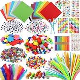 DOITEM Pipe Cleaners Craft Supplies, 1500+Pcs Arts and Crafts Supplies Including Pipe Cleaner Wiggle Googly Eyes Pom Poms Feathers Sticks Sequins Foam Flowers Papers Felt Stickers