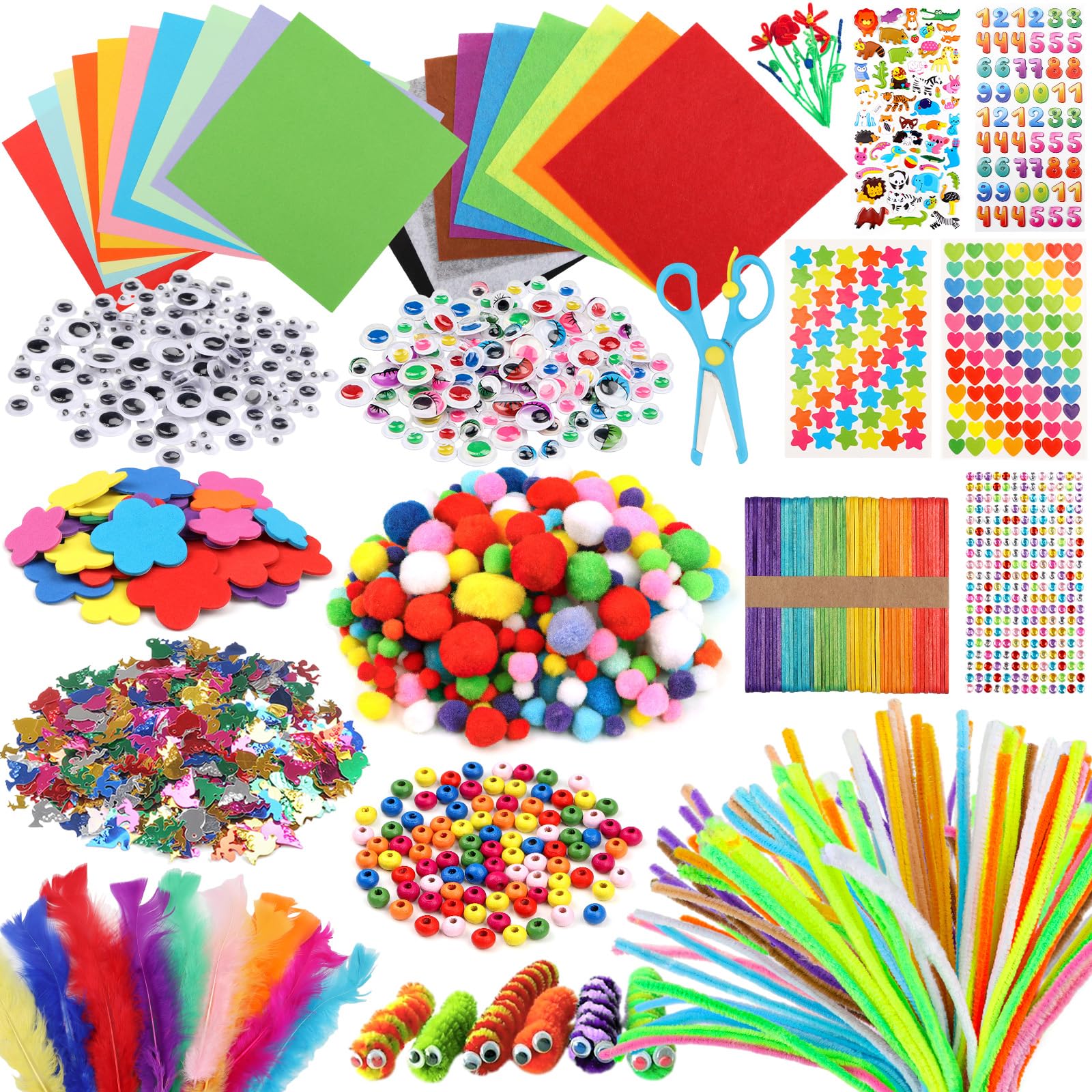 DOITEM Pipe Cleaners Craft Supplies, 1000+Pcs Arts and Crafts Supplies DIY School Craft Project Including Pipe Cleaner Wiggle Googly Eyes Pom Poms for Kids Age 4 5 6 7 8 Gifts for Girls Boys Crafts