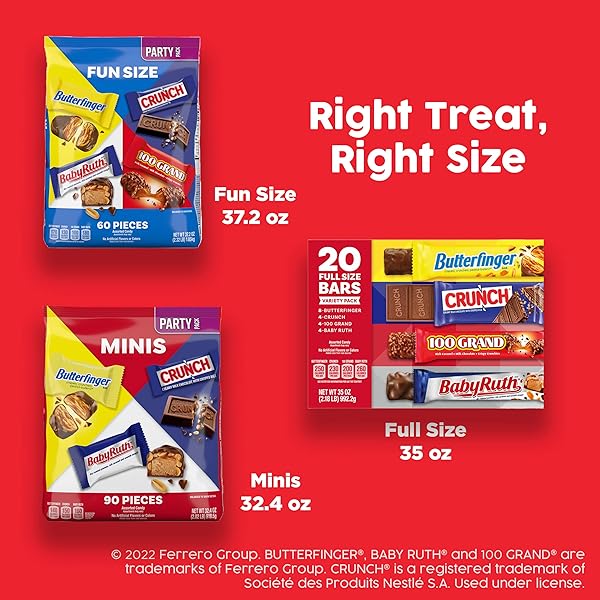 BUTTERFINGER, CRUNCH, BABY RUTH AND 100 GRAND, BULK 28 PACK, ASSORTED FULL SIZE CHOCOLATE CANDY BARS, STOCKING STUFFERS, 48 OZ
