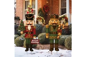 Pinkunn 2 Pcs Metal Christmas Nutcracker Yard Stake 3D Outdoor Christmas Nutcracker Decorations Xmas Walnut Soldier Yard Signs for Xmas Outdoor Garden Lawn Party Decor, Red, Green