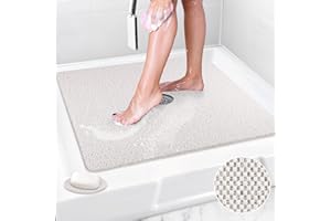 Mofonky Shower Mat Non Slip: 31 x 31 Inch Extra Large Square Shower Mats with Drain Hole in Middle - Soft Loofah Quick Drying Matt for Shower Stall