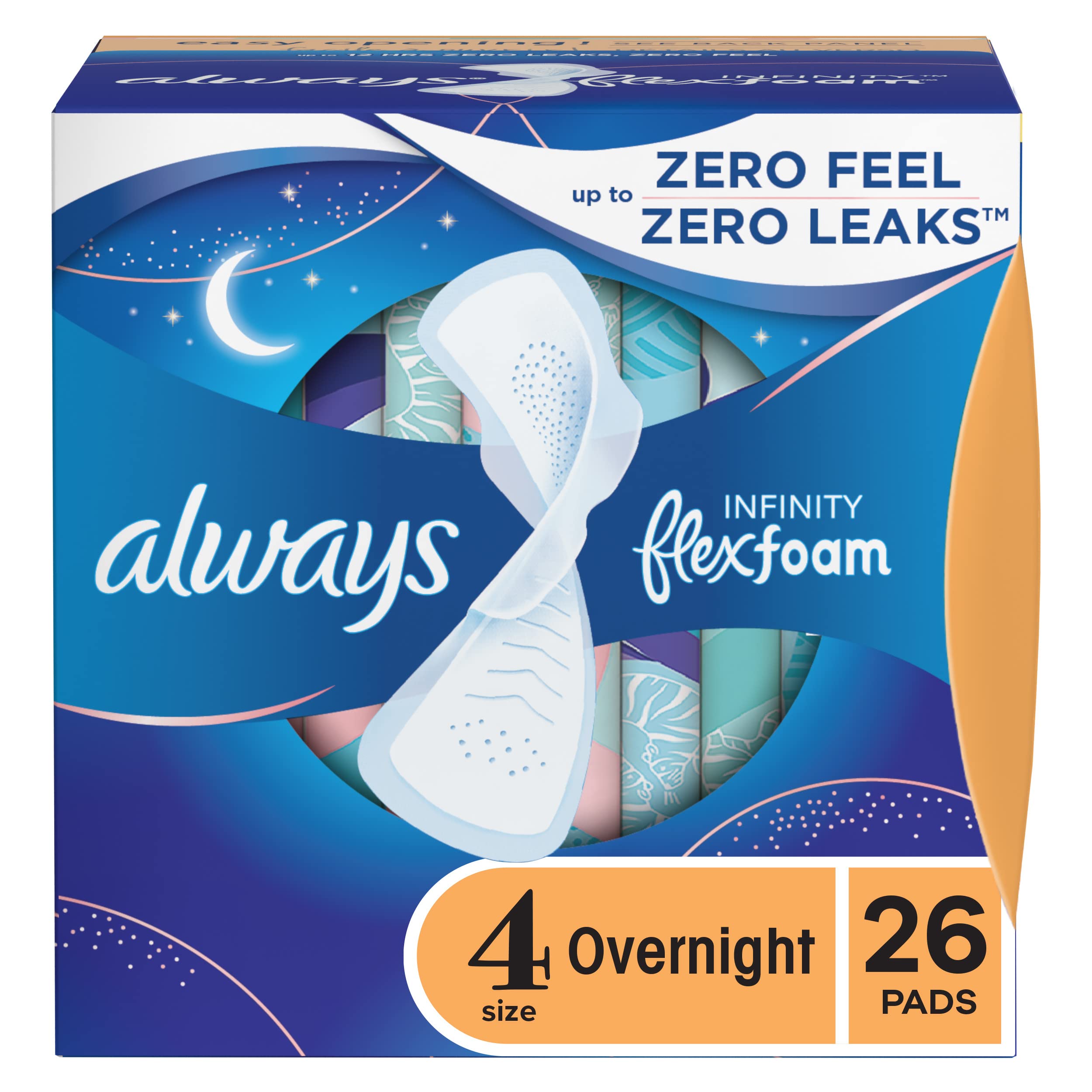 Photo 1 of Always Infinity FlexFoam Pads for Women, Size 4, Overnight Absorbency, Unscented, 28 Count