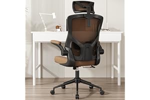 CYKOV Home Office Chair, Ergonomic Comfy Desk Chair, High Back Computer Chair- Adjustable Headrest with Flip-Up Arms, Lumbar Support, Swivel Executive Task Chair (Mummy Brown, Modern)