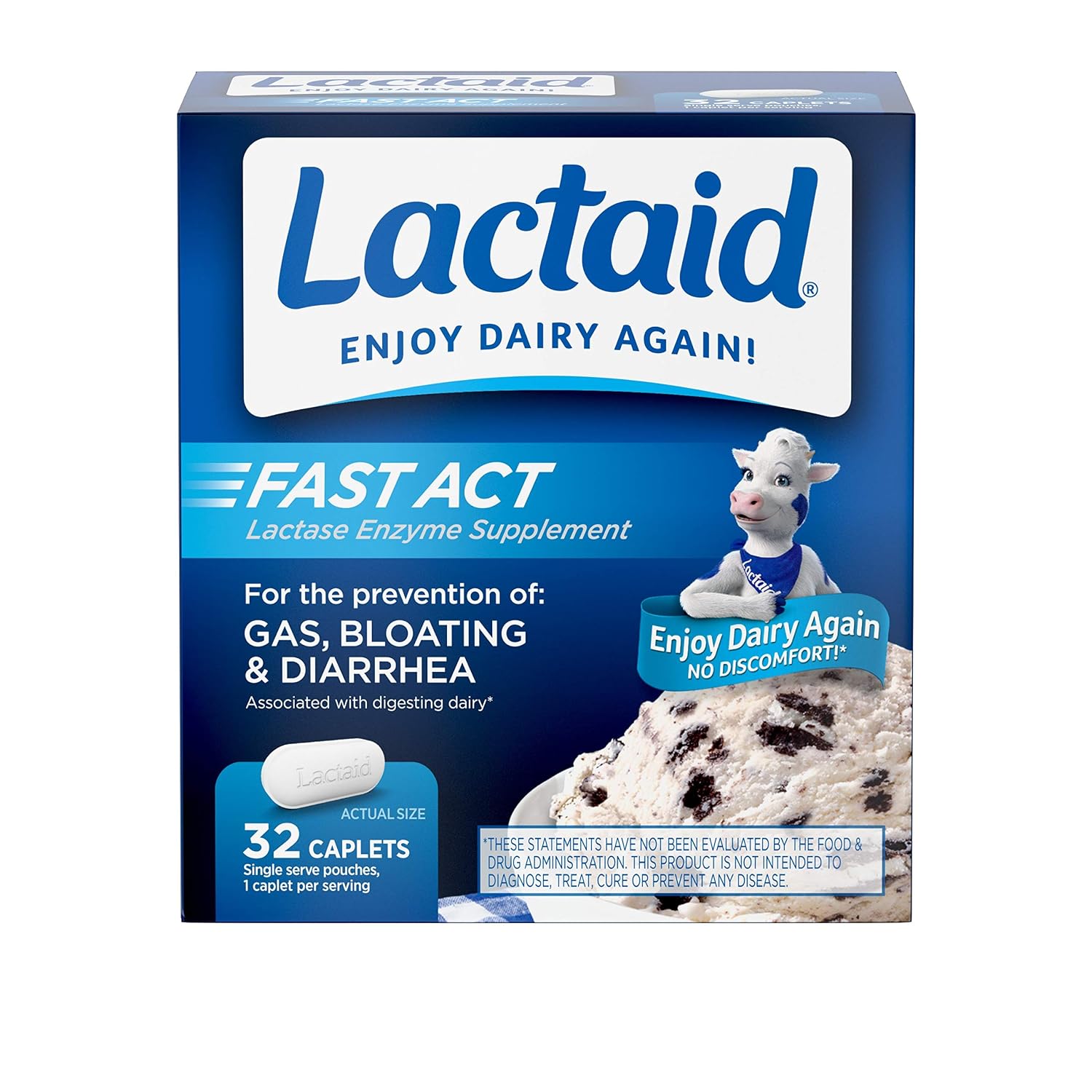 Lactaid Fast Act Lactose Intolerance, Lactase Enzyme Pills 32 single-dose pouches