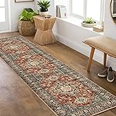 Lahome Oriental Hallway Runner Rug Non Slip, 2x8 Washable Runners for Hallways Kitchen, Vintage Non Skid Soft Long Carpet for Bedroom Bathroom Entryway, Brick Red