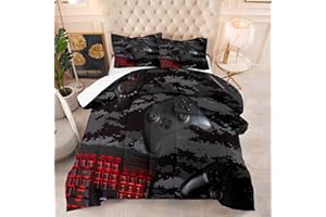 Tailor Shop Gaming Comforter Set Twin Size for Boys, Black Camouflage Gamer Bedding Sets for Boys Kids Teenage, All Season 2 Piece Gaming Bed Set with 1 Comforter and 1 Matching Pillowcase