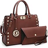 Dasein Women Medium Satchel Handbag Work Tote Shoulder Bag Top Handle Purse with Matching Clutch 2pcs Set