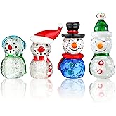 HDCRYSTALGIFTS 4PCS Blown Glass Snowman Decor Christmas Figurine Collectible 2.5'' Mini Art Glass Holiday Cheers Collection Statue Festival Decoration Xmas Gifts