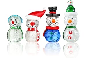 HDCRYSTALGIFTS 4PCS Blown Glass Snowman Decor Christmas Figurine Collectible 2.5'' Mini Art Glass Holiday Cheers Collection Statue Festival Decoration Xmas Gifts