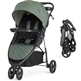 Evolur Breeze Stroller in Green, Adjustable Backrest &amp; Canopy, Compact Fold Lightweight Baby/Toddler Stroller with Storage Basket