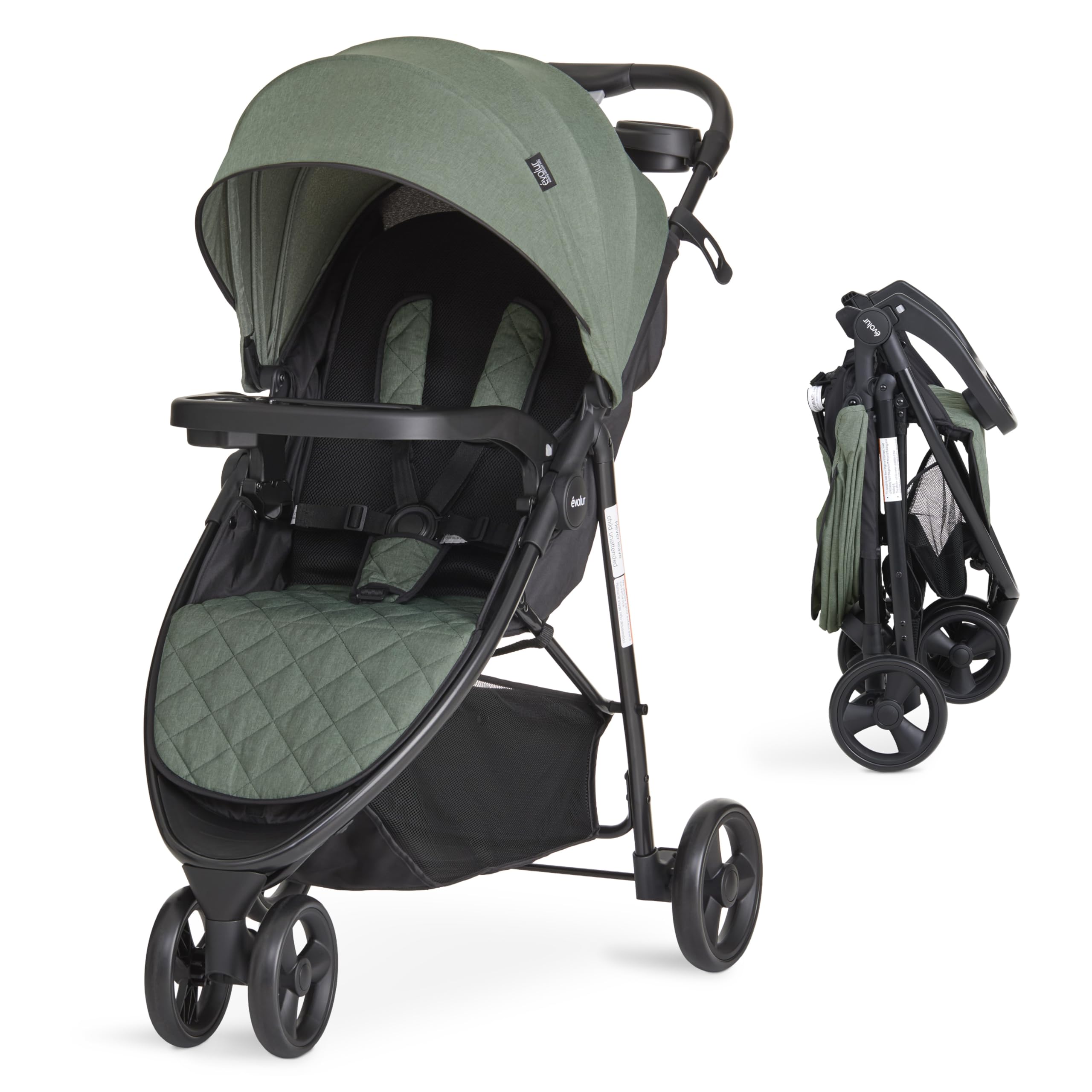 Photo 1 of ***MISSING PARTS*** Evolur Breeze Stroller in Green, Adjustable Backrest & Canopy, Compact Fold Lightweight Baby/Toddler Stroller with Storage Basket