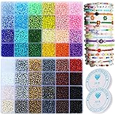 8600 pcs 4mm 6/0 48 Colors Glass Seed Beads, Charms Bracelet Jewelry Making Beads Kit Gifts Small Craft Glass Beads with Beading Elastic String for Bracelets Earrings Necklaces Making(48 Colors)