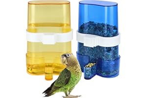 NOBGUM 2 Pcs Automatic Bird Water Dispenser, Parrot Water Feeder, Bottles Bird Drinker Seed Food Container, Parakeet Cage Accessories for Parakeet Budgies Cockatiel Small Birds Canary Finch (Blue＆Yellow)