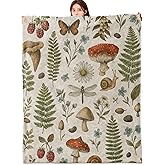 vnlvnl Vintage Botanical Blanket Lightweight Flannel Blankets Gifts for Nature Lovers with Mushroom Fern and Floral Printed Throw for Couch Chair Office Bedroom Decor, 60x50inch