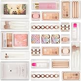 Vtopmart 25 PCS Plastic Drawer Organizers Set, 4-Size Versatile Bathroom and Vanity Drawer Organizer Trays, Storage Bins for Makeup, Bedroom, Kitchen Gadgets Utensils and Office