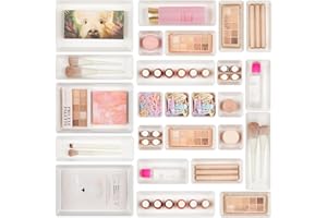 Vtopmart 25 PCS Plastic Drawer Organizers Set, 4-Size Versatile Bathroom and Vanity Drawer Organizer Trays, Storage Bins for 