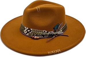 Wotfim Classic Wide Brim Fedora Hat for Women Man Floppy Panama Hat Western Felt Outdoor Hat with Band Sun Protection