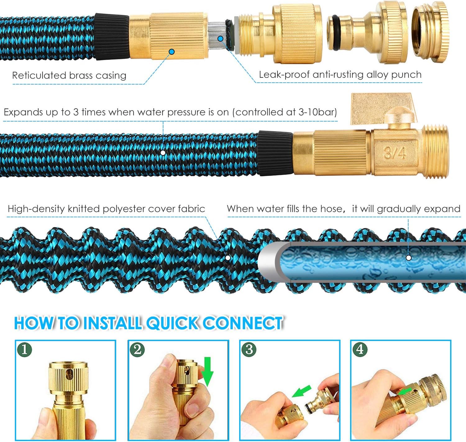 KETTOYA 100FT Expandable Garden Hose, Flexible Water Hose with 10-Pattern Spray Nozzle - Image 5