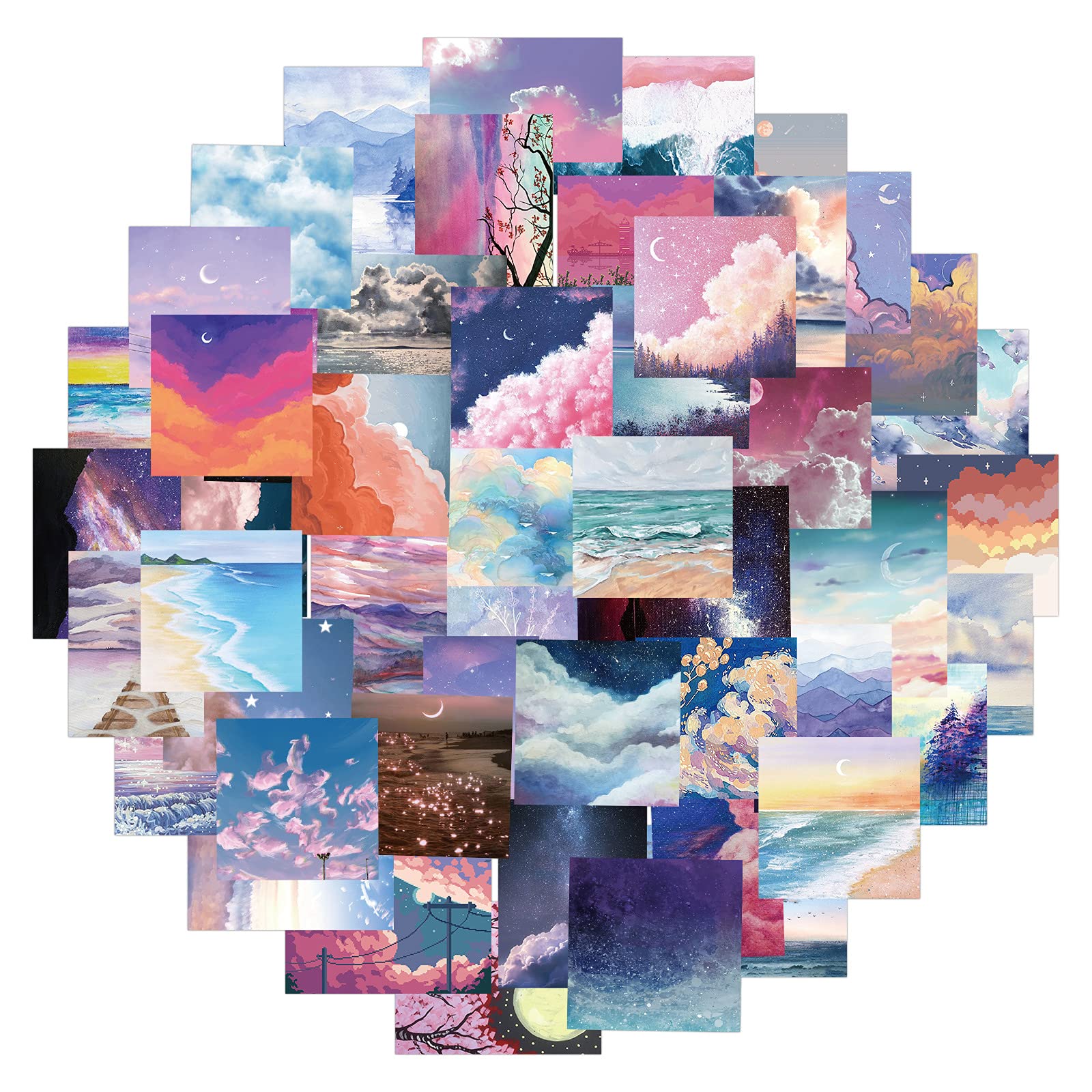 Affoto 50PCS Vintage Scenery Stickers, Waterproof, Crystal, Vinyl, Adult, Teens, Children, Car, Sticker Decal for Laptop, Water Bottle, Skateboard, etc.
