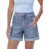luvamia Jean Shorts for Women Trendy High Waisted Mid Thigh Fold Hem Cutoff Casual Summer Stretchy Denim Shorts Jorts