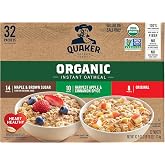 QUAKER Instant Oatmeal, USDA Organic, Non-GMO Project Verified, 3 Flavor Variety Pack, Individual Packets, 32 Count (Pack of 