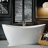 Empava 67 Inch Freestanding Bathtub, Oval Deep Soak Acrylic Tub with Anti-Slip Bottom for Bathroom, Luxurious SPA Experience 