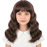 Ufindcos Kids Dark Brown Wig Child Short Brown Wig with Air Bangs Girls Short Wavy Chololate Bob Wigs