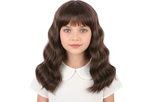 Ufindcos Kids Dark Brown Wig Child Short Brown Wig with Air Bangs Girls Short Wavy Chololate Bob Wigs
