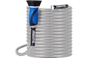 SUNIFIER Metal Garden Hose 25 Ft Flexible Stainless Steel Garden Hose 25 ft Lightweight, Heavy Duty Water Hose With High Pressure Hose Nozzle Sprayer for Garden, Lawn(25 FT)