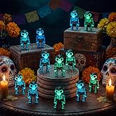 Rotatingpals 24 Pcs Day of The Dead 3D Printed Sugar Skull Mini Skeleton | Dia De Los Muertos Altar Ofrenda Decorations, Glow in The Dark Mini Skull Figurines Mexican Fiesta Halloween Party Favors