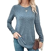 Buauty Womens Long Sleeve Shirt Tunics Tops for Fall Winter Spring, Lightweight Tunic Crew Neck Dressy Sweaters for 2025
