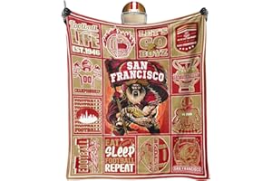MAUPIVAE San Francisco Plush Football Blanket, Football Style Travel Blanket Gifts for Men Women Boys Kids, Football Lovers Gifts, Red Football Throw Blanket 50" X 40"